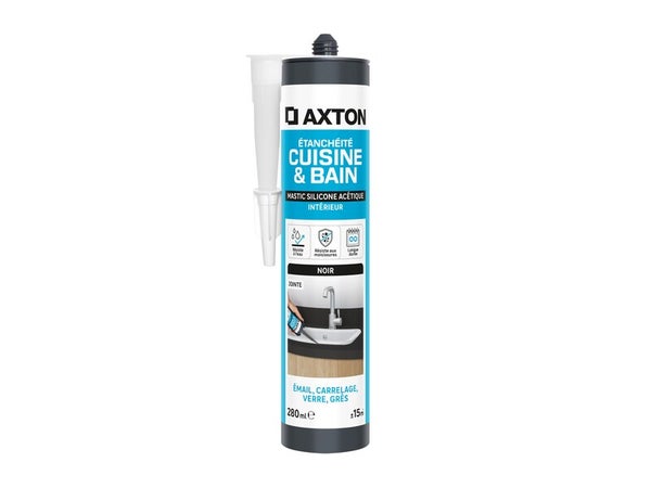 Mastic cuisine & bain silicone acetique Axton noir cartouche 280ml