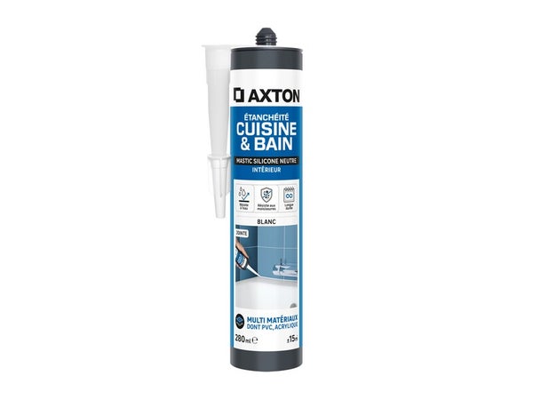 Mastic silicone cuisine/bain neutre blanc AXTON cartouche 280 ml