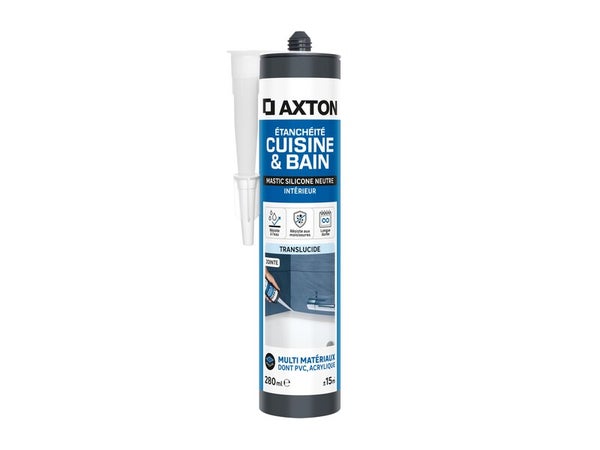 Mastic cuisine & bain silicone neutre Axton transparent cartouche 280ml