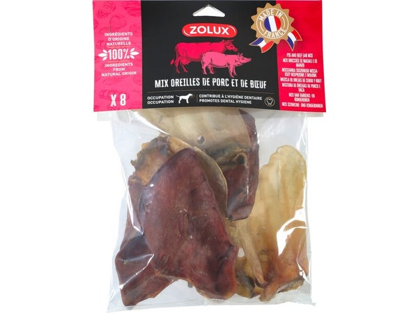 Friandise chien mix oreille de porc /boeuf x 8