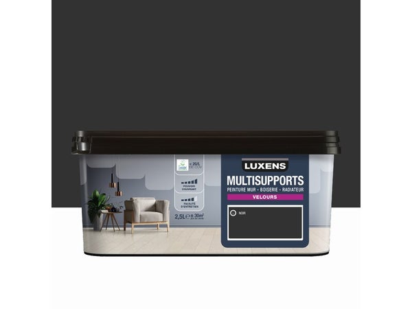 Peinture mur, boiserie, radiateur noir velours LUXENS 2.5l