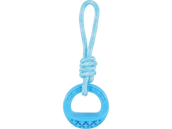 Jouet chien TPR samba rond corde 26 cm bleu