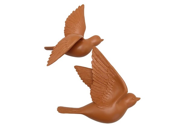 Lot de 2 décoration murale oiseaux terre 12,5x15cm