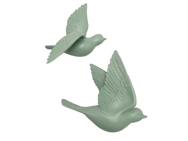 Lot de 2 décoration murale oiseaux sauge 12,5x15cm