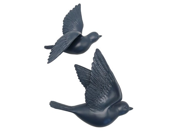 Lot de 2 décoration murale oiseaux bleu 12,5x15cm