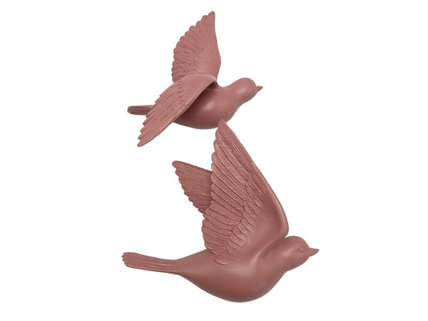 Lot de 2 décoration murale oiseaux rose 12,5x15cm