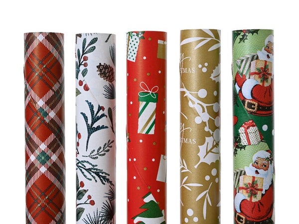 Papier cadeau 5 designs Noël assortis traditionnels 2m