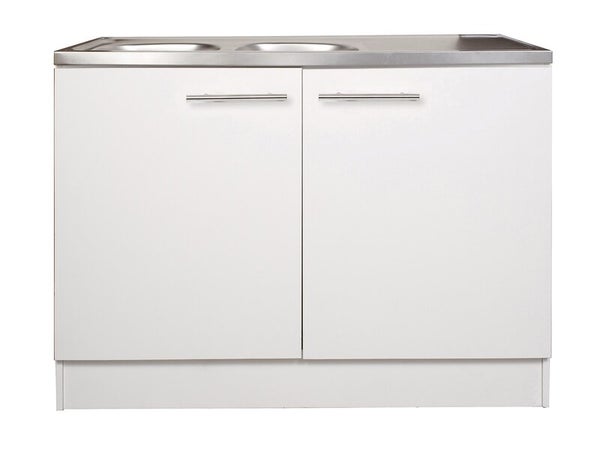 Meuble de cuisine sous évier 2 portes blanc h.86cm l.120cm p.60cm