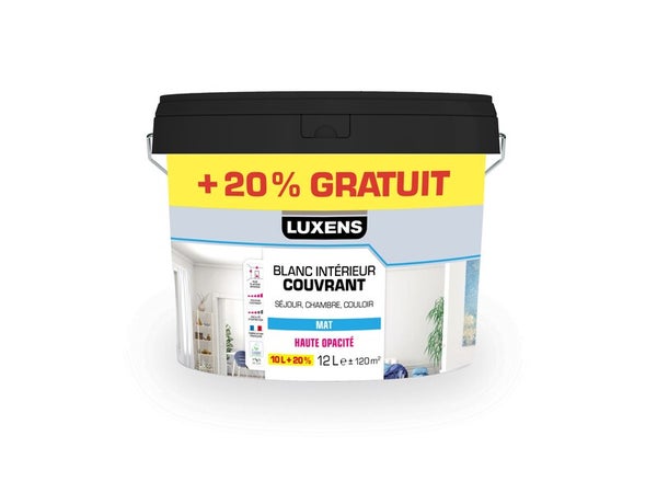 Peinture mur, plafond, boiserie blanc mat LUXENS Couvrant 10L+20% gratuit