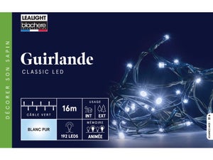 Guirlande lumineuse int/ext flicker 192led blanc froid cable vert 16m