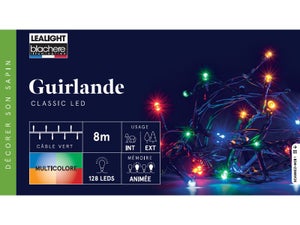 Guirlande lumineuse int/ext flicker 128 led clignotante multicolore cable vert 8m