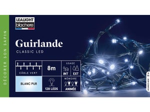 Guirlande lumineuse int/ext flicker 128led clignotante blanc froid cable vert 8m