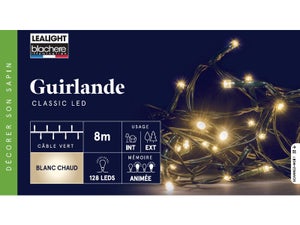 Guirlande lumineuse int/ext flicker 128 led clignotante blanc chaud cable vert 8m