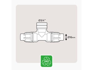 Raccord en T pour arrosage GEOLIA diam.16 mm F20X27