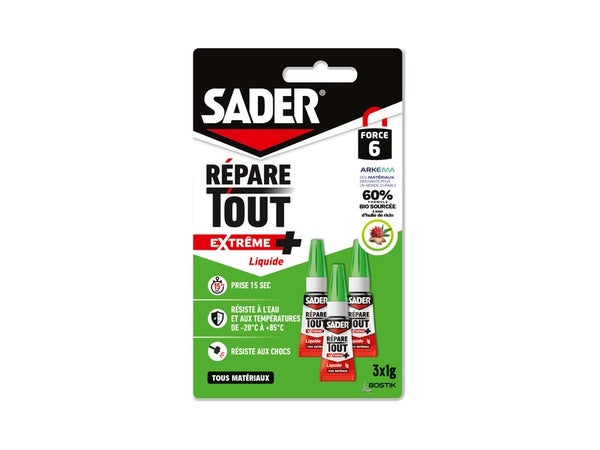 Colle réparation Sader Répare tout extrême + liquide tube 3 x 1 g