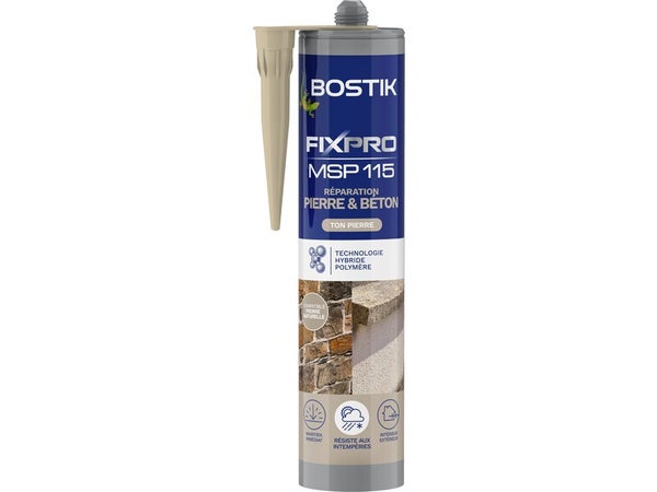 Colle et joint intérieur/extérieur polymère hybride Bostik Fixpro MSP 115 pierre et béton cartouche 290ml