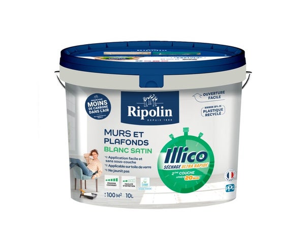 Peinture mur et plafond RIPOLIN Illico blanc satin 10l