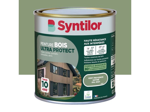 Peinture exterieure bois, aluminium, pvc . SYNTILOR vert provence satine 0.5l