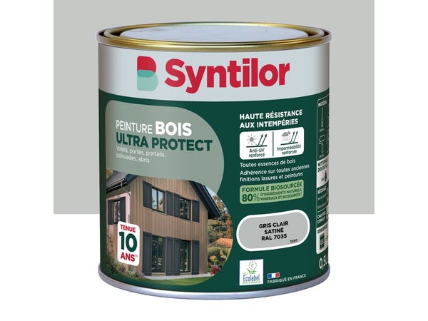 Peinture exterieure bois Ultra protect SYNTILOR gris clair satine  0.5l