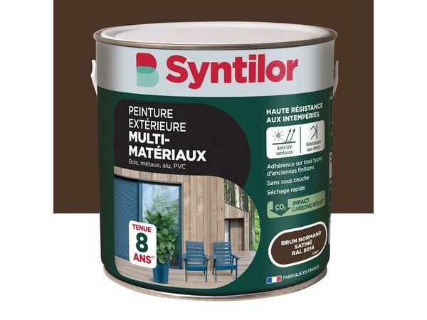 Peinture exterieure bois, aluminium, pvc . SYNTILOR brun normand satine 2l