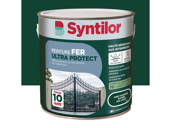 Peinture exterieure fer, aluminium Ultra protect SYNTILOR vert basque satine 2l