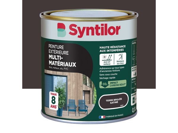 Peinture exterieure bois, aluminium, pvc . SYNTILOR terre brulee satine 0.5l