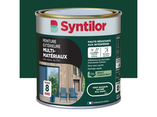 Peinture exterieure bois, aluminium, pvc . SYNTILOR vert basque satine 0.5l