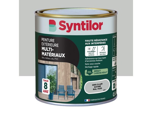 Peinture exterieure bois, aluminium, pvc . SYNTILOR gris clair satine 0.5l