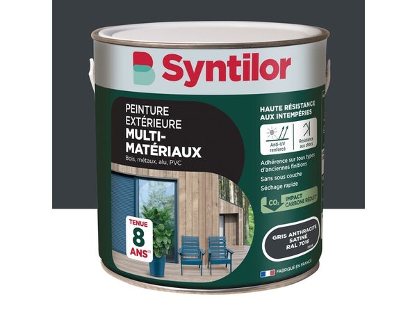 Peinture exterieure bois, aluminium, pvc . SYNTILOR gris anthracite satine 2l