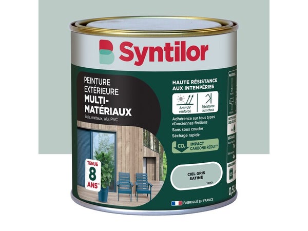 Peinture exterieure bois, aluminium, pvc . SYNTILOR ciel gris satine 0.5l