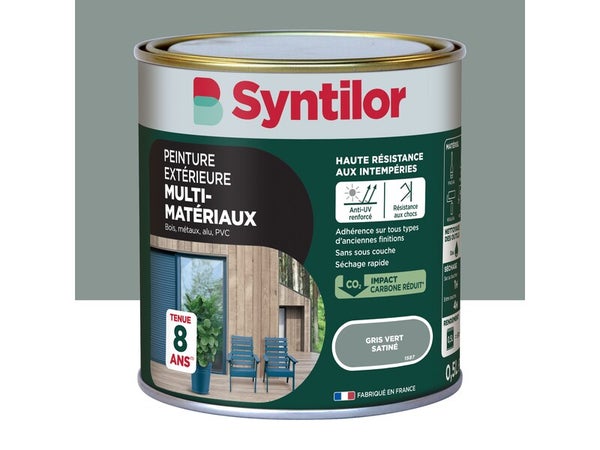 Peinture exterieure bois, aluminium, pvc . SYNTILOR gris vert satine 0.5l