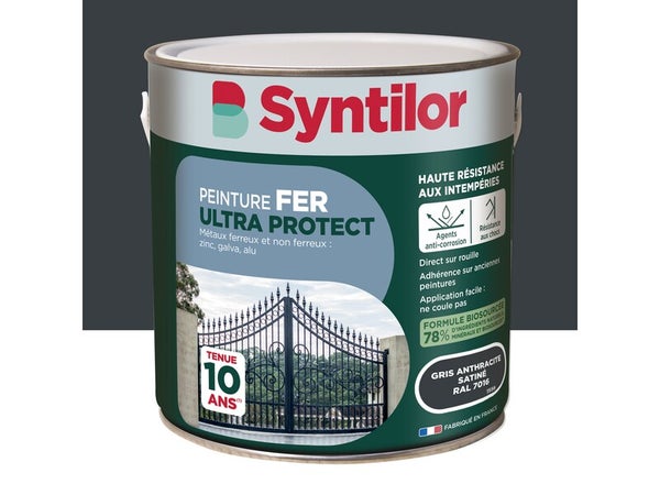 Peinture exterieure fer, alu Ultra protect SYNTILOR gris anthracite satine  2l