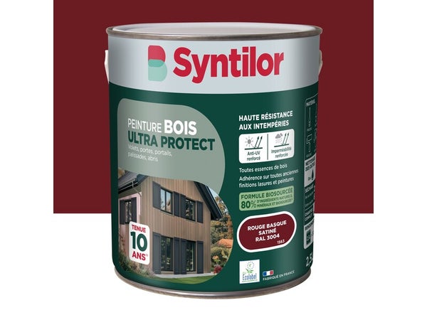 Peinture exterieure bois Ultra protect SYNTILOR rouge basque satine  2.5l