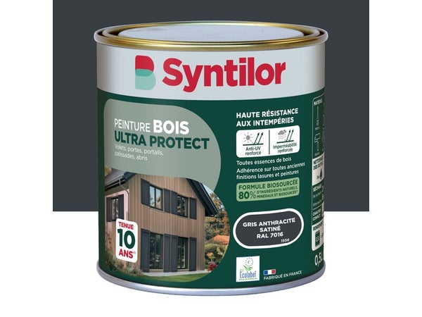 Peinture exterieure bois Ultra protect SYNTILOR gris anthracite satine0.5l