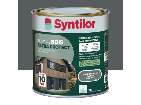 Peinture exterieure bois Ultra protect SYNTILOR gris basalte satine  0.5l