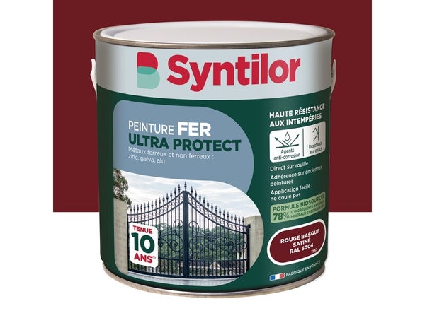 Peinture exterieure fer, aluminium Ultra protect SYNTILOR rouge basque satine  2