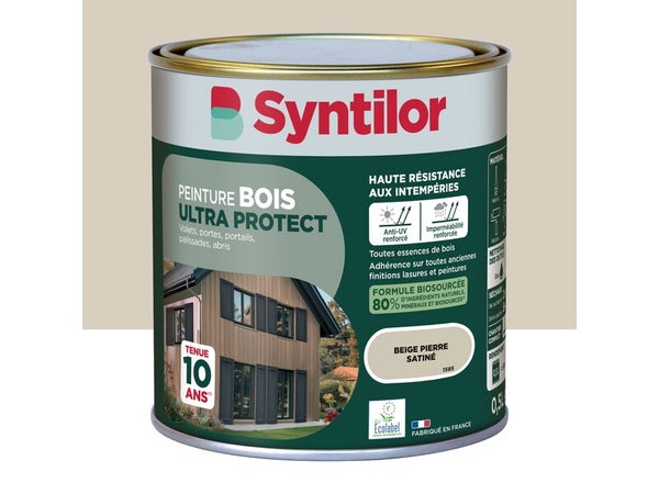 Peinture exterieure bois Ultra protect SYNTILOR beige pierre satine  0.5l