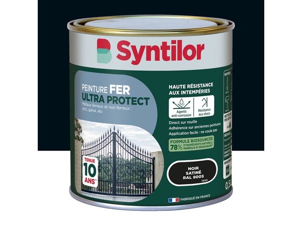 Peinture exterieure fer, aluminium Ultra protect SYNTILOR noir satine 0.5l