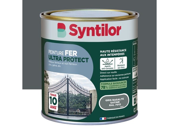 Peinture exterieure fer, alu Ultra protect SYNTILOR gris basalte satine  0.5l