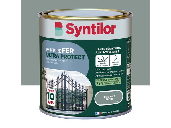 Peinture exterieure fer, aluminium Ultra protect SYNTILOR gris vert satine 0.5l