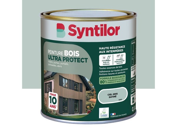 Peinture exterieure bois Ultra protect SYNTILOR ciel gris satine  0.5l