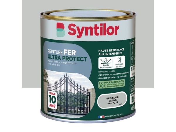 Peinture exterieure fer, alu Ultra protect SYNTILOR gris clair satine  0.5l