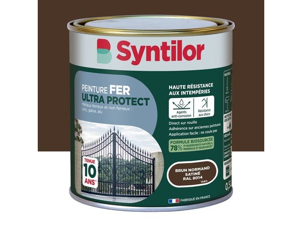 Peinture exterieure fer, alu Ultra protect SYNTILOR brun normand satine  0.5l