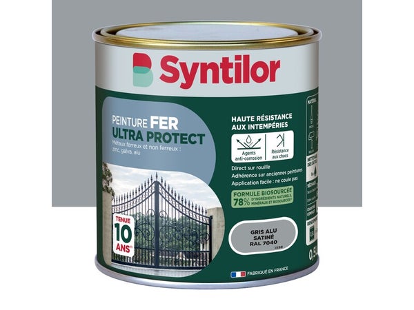 Peinture exterieure fer, aluminium Ultra protect SYNTILOR gris alu satine 0.5l