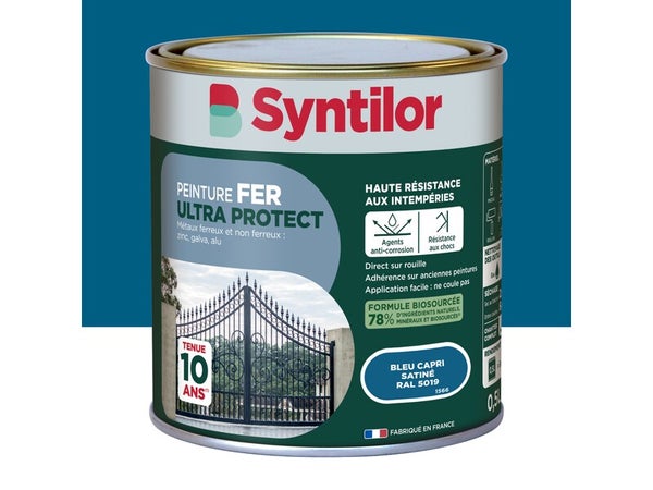 Peinture exterieure fer, alu Ultra protect SYNTILOR bleu capri satine  0.5l