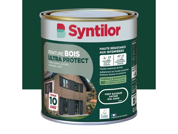 Peinture exterieure bois Ultra protect SYNTILOR vert basque satine  0.5l