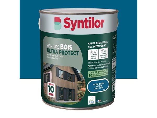 Peinture exterieure bois Ultra protect SYNTILOR bleu capri satine  2.5l