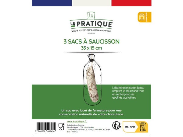 Sac à saucisson écru 35X15 cm lot de 3