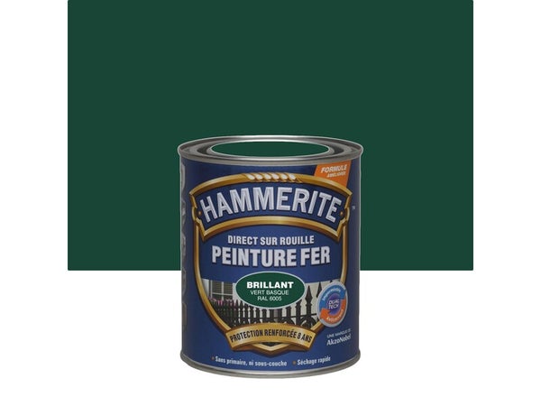 Peinture exterieure fer HAMMERITE vert basque brillant RAL 6005 0.75l