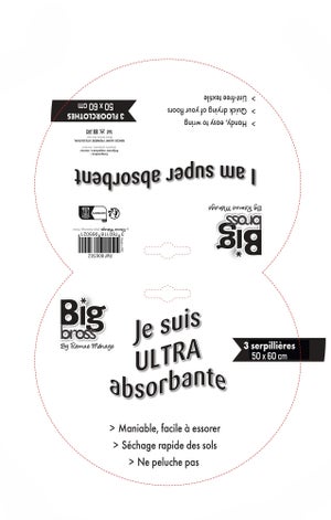 Lot de 3 serpillières non tissée 50 x 60 cm BIGBROSS